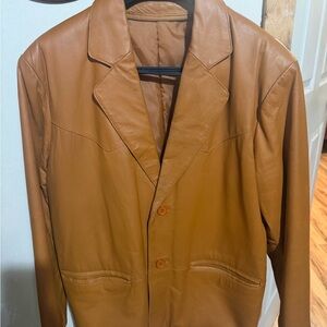 Vintage Golden Tan Blazer with Classic Structured Design Leather large